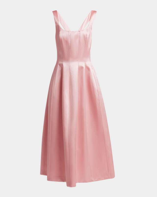 Square-Neck Sleeveless Satin Midi Dress